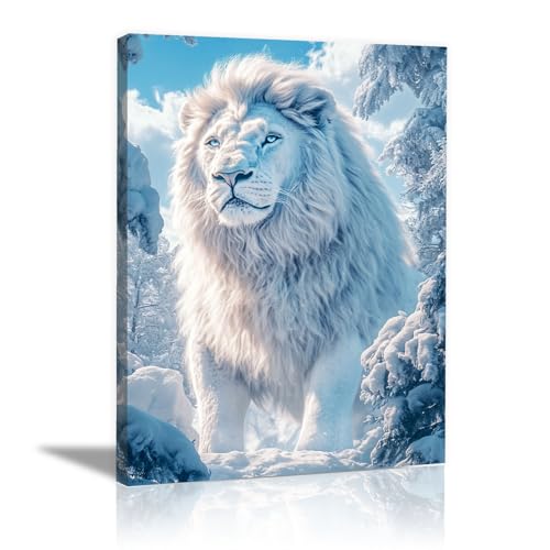 Tableaux Muraux Lions Blancs pour une Décoration Salon Cosy Moderne 40x60cm
