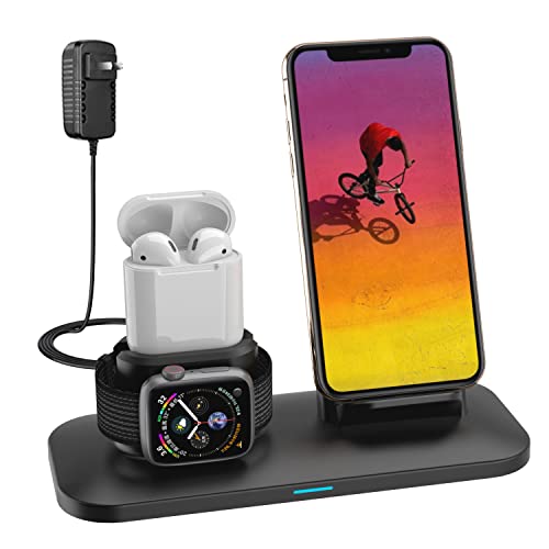 Wireless Charger, 3 in 1 Charging Station for A pple, Wireless Charging Stand A pple Watch Charger for A pple Watch and i Phone Air pod Compatible for i Watch 5-1 Air pods1 2 i Phone X/XS/XR/Xs Max/