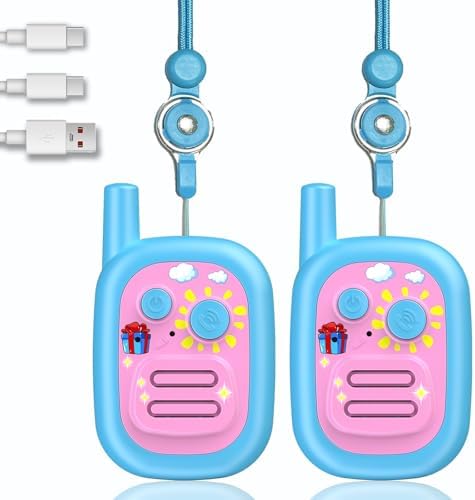 Walkie Talkies for Kids 2 Pack Rechargeable with 3 Miles Long Range, Toddler Walkies Talkies Pink Bule Toys Birthday for 3-8 Years Old Boys Girls for Outdoor Games Camping Hiking