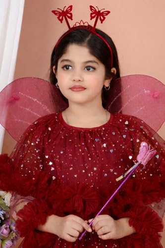 Image of Girls Glitter Tulle Tiered Gown with Butterfly Wings, Ruffle Detail, Fairy Costume Dress