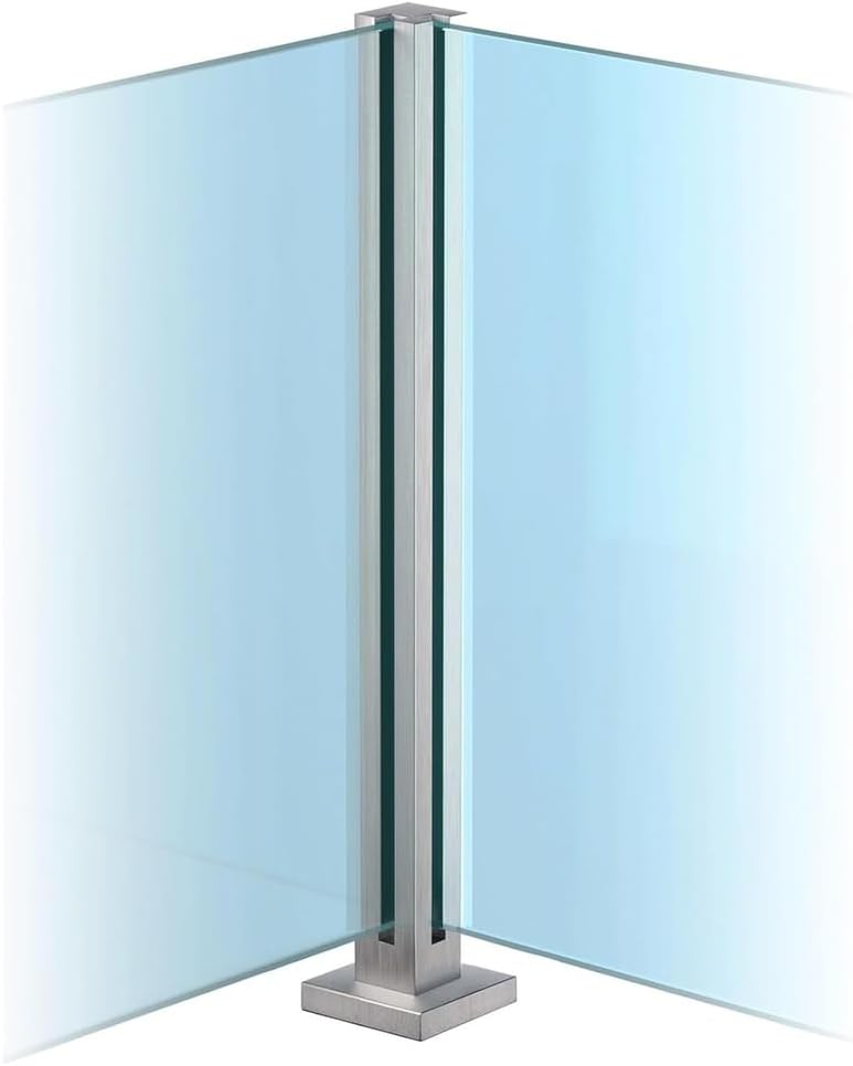 1 Pack DIY Glass Railing Post Kit Silver Glass Spigot, for Level or Stair Middle and End for Handrail Indoor Outdoor Railing System,Silver~Corner Post,85cm