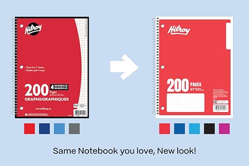 Hilroy 1-Subject Coil Notebook, 8" x 10.5", Quad Ruled Graph Paper, 200 Pages/100 Sheets, 1 Notebook, Colour May Vary (13009) image 2