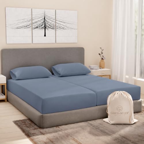 Image of 100% Egyptian Cotton Split King Sheets Sets for Adjustable Bed, Slate Gray