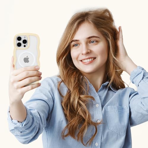 Coque iPhone 16 Pro silicone jaune avec cadre ondulé et protection MagSafe
