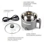 Elite Gourmet NOODLE EXPRESS™ Hot Pot, Prepare Ramen, Rice, Soups, Stews, Boil Water, Stainless-Steel Interior, Glass Lid, High/Low/Off Settings, Grey - Image 4