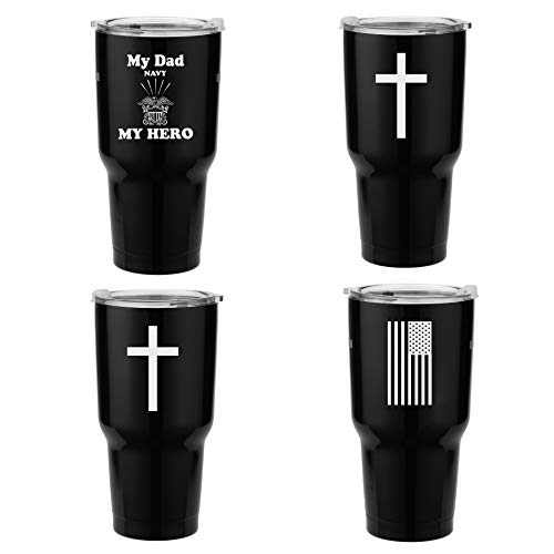 FAYERXL 30 oz Engraved US Navy/US ARMY Wine Tumbler,Patriotic Gift American Flag and Cross Prayer Travel Mug for Dad Gift. (Hero Dad Navy)