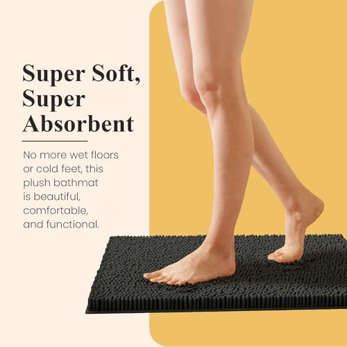 Image of MAYSHINE Plush Shaggy Chenille Bath Mat | Extra Soft, Super Absorbent, Non-Slip Bathroom Rug | Fluffy Microfiber, Area Rug Sets for Bathroom Floor, Kitchen, Living Room | 24 inchx17 inch | Shale Grey