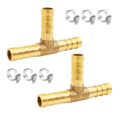 Tnuocke H-058-5/16 2Pcs 5/16 Inch Brass Tee Barb Fittings,3 Way Union Intersection Fitting T Shape Barbed Splitter Fitting Splicer cover