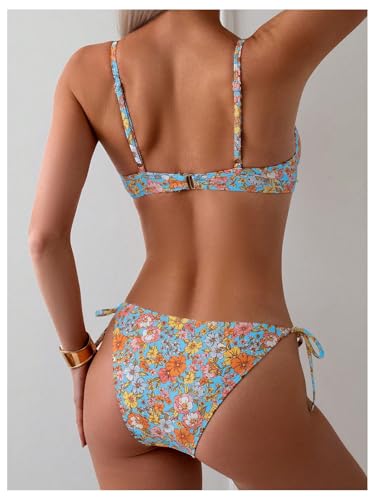 SOLY HUX Women's Floral Print Bikini Sets Underwire Tie Side Bathing Suits Two Piece Swimsuit2