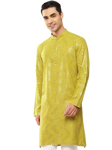 Image of See Designs Men's Long Sleeve Side Slit Chanderi Silk Sequins Mandarin Collar Kurta