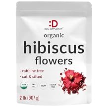 Dried Organic Hibiscus Flowers, 2 Pounds Cut & Sifted Whole Leaves Loose Leaf Flower Source Raw Flavor & Aroma, Great for Refilling Tea Bags Caffeine Free, No Sugar, Non-GMO