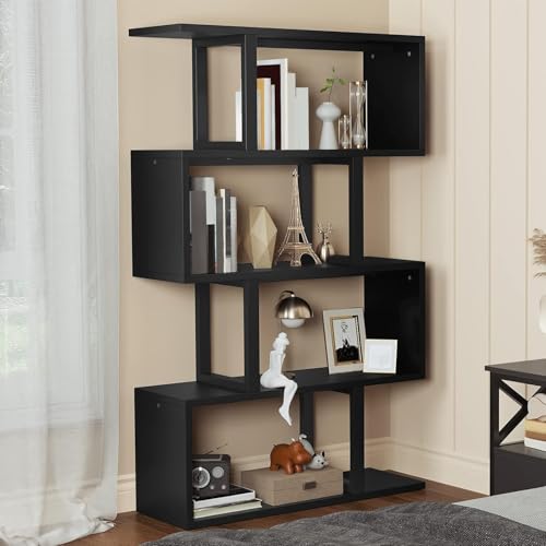YITAHOME Geometric Bookshelf, 5-Tier Bookshelf S-Shaped Bookshelves, Modern Geometric Bookcase Freestanding Multifunctional Storage Shelving for Living Room Home Office, Black - Image 4