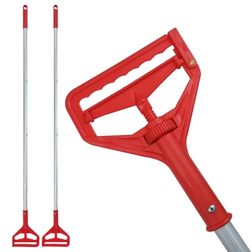 Image of 60 Inch Industrial Mop Handle 2 Pack, Heavy Duty Commercial Mop Stick, Aluminum Alloy Anti-Slip Replacement Mop Handle, Easy to Assemble Black Mop Pole for Home Commercial Industrial Cleaning (red)