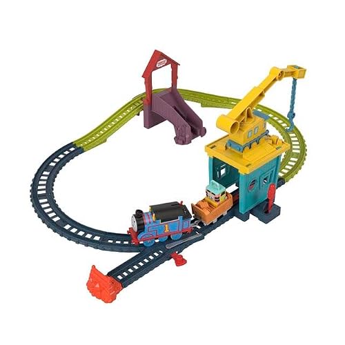 Thomas & Friends Motorized Toy Train Set Fix 'em Up Friends with Carly the Crane, Sandy the Rail Speeder & Thomas for Preschool Kids Ages 3+ Years 