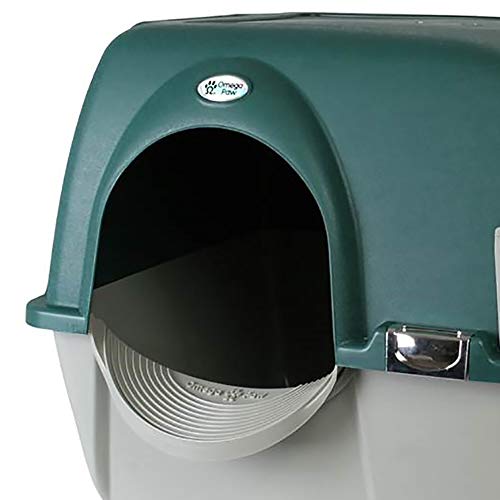 Omega Paw Roll'n Clean Unique No Scoop Self-Cleaning Home Cat Litter Box, Green & Omega Paw Paw Cleaning Litter Box Mat For Cats, Grey #TOP5