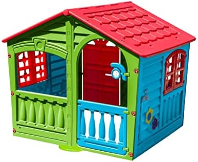 Palplay Plastic Playhouse, House of Fun, Indoor & Outdoor Playhouse, UV Resistant, Playhouse for Girls and Boys 2+, Red, Green & Blue