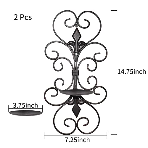 Juconsin Wall Sconces Candle Holder Set Of 2 Iron Candle Holder Hanging Metal Wall Art Home Decor For Living Room, Dining Room Decoration, Black #TOP3