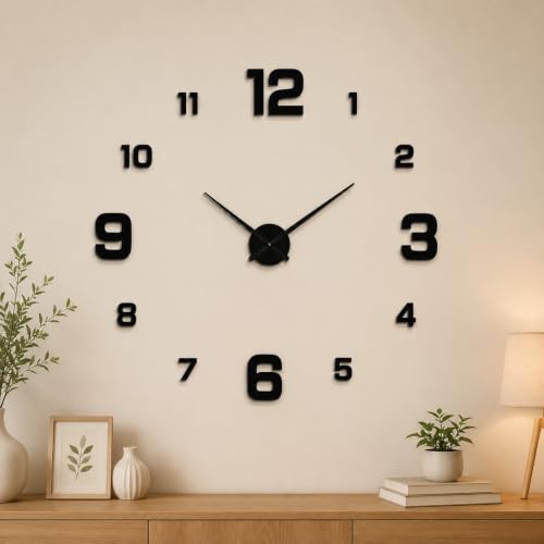 Image of RAPAL Frameless DIY Wall Sticker Clock (55 x 55 cm) - Decorative 3D Number Stickers for Living Room and Bedroom (DIY5 dhamo)