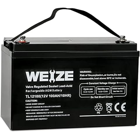 Weize Deep Cycle AGM 12 Volt 100Ah Battery, Maintenance-Free, 3% Self-Discharge Rate, 1150A Max Discharge Current, Perfect for RV, Solar, Trolling Motor, Wind, Marine, Camping and Off-Grid System Cover