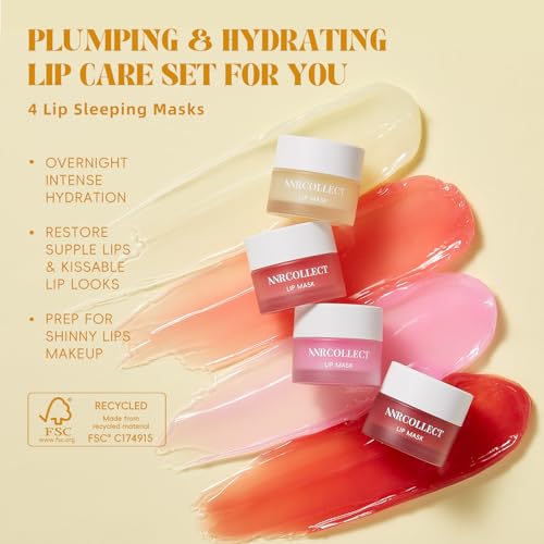 ANRCOLLECT Lip Mask Overnight Set, 4Pcs Lip Care Hydration Treatment Exfoliator Mask Kit, Revives & Nourishes Gift Set for All Day Moisturizing with Collagen & Shea Butter - Image 3