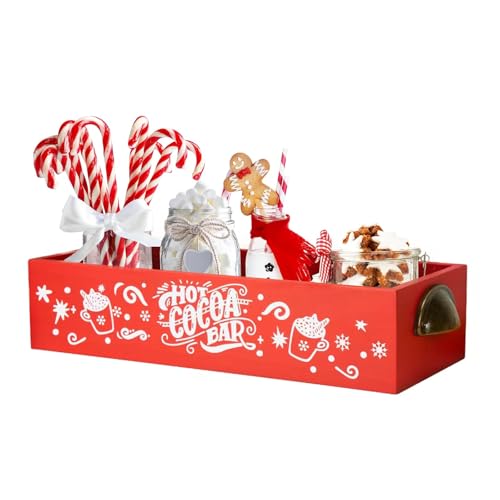 NLGQ Hot Cocoa Bar Wooden Christmas Decor Boxes - Hot Cocoa Bar Containers Hot Chocolate Bar for Storage Caddy Chocolate Coffee - Classic Christmas Decor for Home Office - WB0011