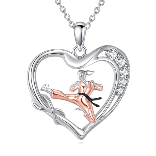 YAFEINI Taekwondo Gifts Sterling Silver Taekwondo Pendant Necklace Heart Karate Jewelry for Women Karate Taekwondo Lover Gift