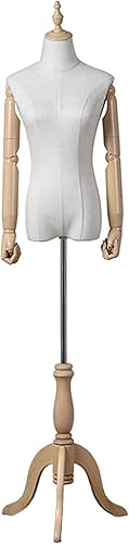 Maniquí de forma de vestido femenino con trípode de madera y brazo, maniquí ajustable para mujer (con cabeza de madera)