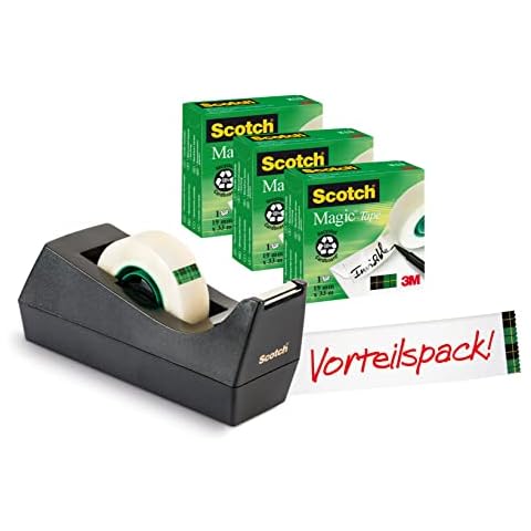 Dispensador de cinta Scotch Magic con base antideslizante y 3 rollos de cinta transparente Cover