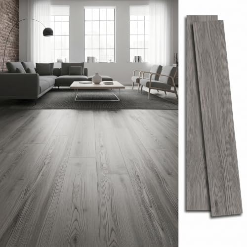 Image of Peel and Stick Floor Tile, 54 Sq.Ft Grey Vinyl Wood Flooring