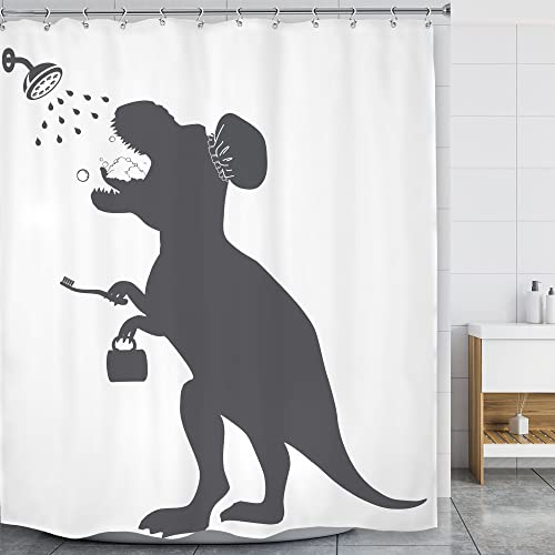 Image of Funny Dinosaur Shower Curtain Dino Shower Curtain Kids Trex Raptor Silhouette Animal Shadow Cartoon Bath Accessories Art Home Decor 60x71 Fabric 12 Pack Hook