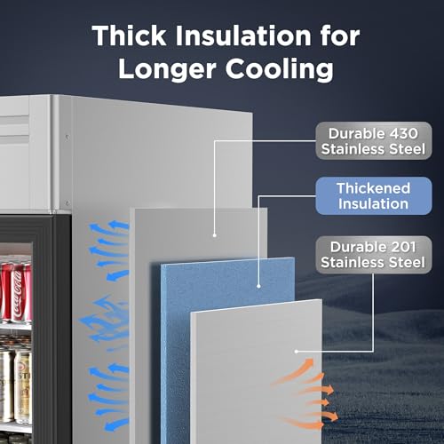 Image of Coolake 27 inch W Glass Door Commercial Display Refrigerator, 23 Cu.Ft Stainless Steel Merchandiser Refrigerator, Reach-In Merchandiser Fridge with Led Lighting for Restaurant Retail Shop Stores