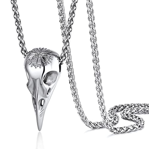 PROSTEEL Calavera Cuervo Colgante Brujula Vegvisir Simbolo Norse Vikingo, Platino