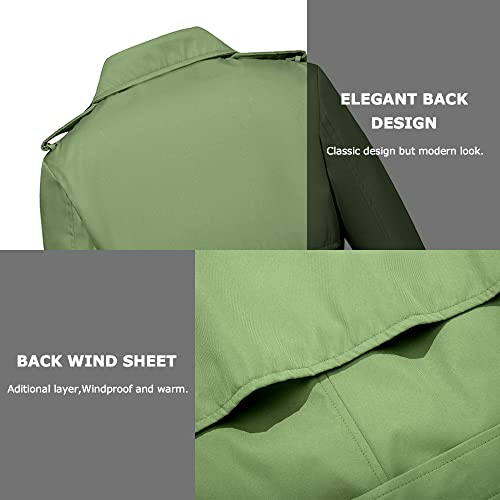 Farvalue Women's Long Trenchcoat Double Breasted Trench Coat Water Resistant Classic Peacoat With Belt Green Small #TOP4