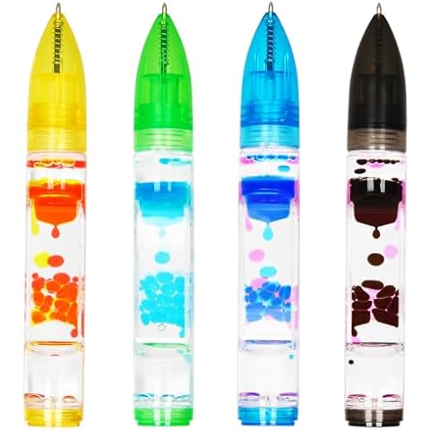 OCTTN Sensory Cool Pens for Kids Set of 4, Liquid Motion Bubbler Fidget Toys Pens for Kids and Adults, Colorful Liquid Pen Timer Pens Great for Anxiety Stress Relief Stocking Stuffers (4 Colors) Cover