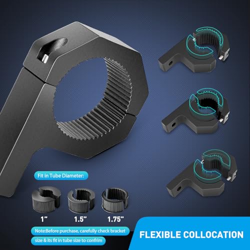 Nilight 90020B 2 Pack Mounting Bracket Kit LED Off Road Light Horizontal Bar Tube Clamp Roof Roll Cage Holder, 2 Years Warranty,Black