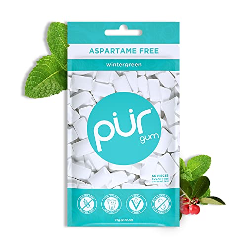Image of PUR Gum | Aspartame Free Chewing Gum | 100% Xylitol | Natural Wintergreen Flavored Gum, 55 Pieces (Pack of 2)