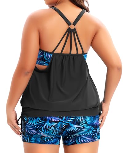 Image of Holipick Plus Size Tankini Swimsuits for Women Two Piece Tummy Control Bathing Suit Blouson Tankini Top with Shorts