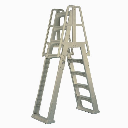 Vinyl Works Sla A-Frame 48-56 Inch Adjustable Above Ground Swimming Pool Ladder Entry System With Slide Lock Barrier And Handrails, Taupe #TOP2