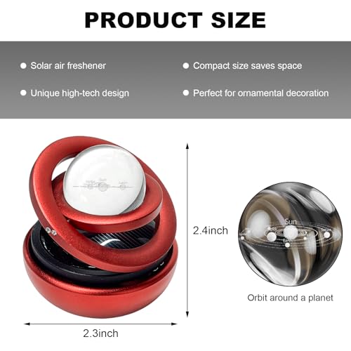 Image of Car Solar Energy Air Freshener, Solar Powered Rotating Air Purifier Aromatherapy Diffuser, Rotatable Interior Fragrance for Car Office Home Decoration, Car Accessories (Red)