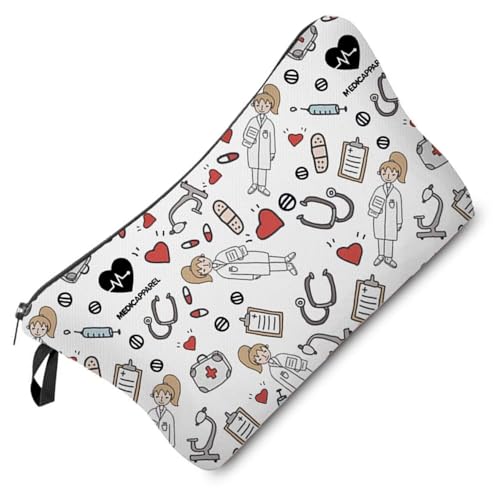 Livel lhood Bolsa de maquiagem com padrão de aparelho médico para enfermeiras médicas e amigas (estilo atchwork), hz2327, Floral