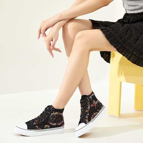 Image of yageyan Womens High Top Canvas Sneakers Lace up Fashion Shoes for Women Casual Classic