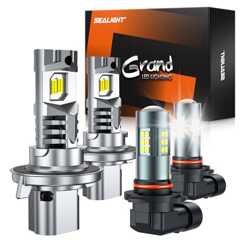 Image of SEALIGHT H13 H10 Light Bulbs Combo, Upgraded 60000LM Have Single Copper Tube with 14000RPM Cooling Fan, H13 and 9140 /9145 Led Fog Light Bulbs for Ford F150 2004-2014, Ford F250, F350, Pack of 4