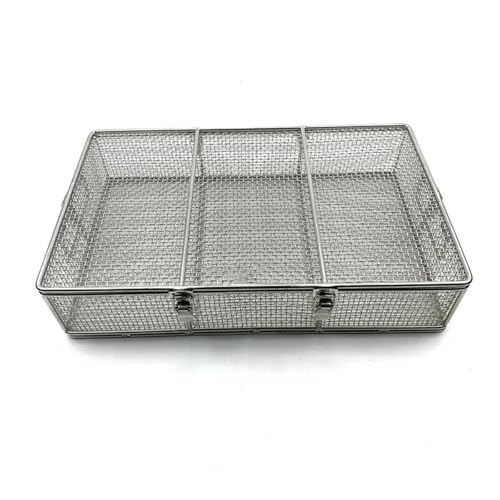 304 Stainless Steel Disinfection Basket, Reusable Instrument Tray Sterilization Baskets Lock Lid, for Surgical, Industrial and Dental Instruments(50x30x15CM)