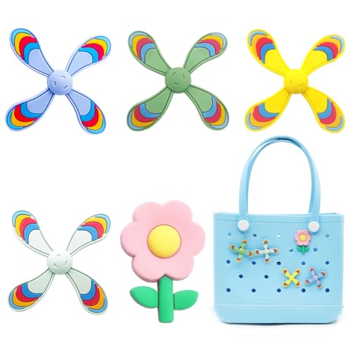Accessories for Bogg Bag, Colorful Pinwheel and Flower for Bogg Bag Charms, Compatible with Women Rubber Beach Bag Tote Handbag Decoration（5 Pcs）