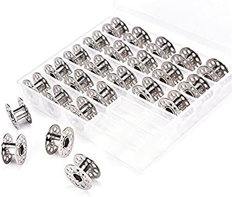 BinaryABC Bobbins Spool Metal Case with 25 Grid Storage Case Box for Brother Janome Singer Sewing Machine Reels 25pcs