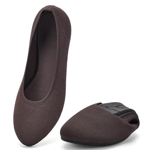 Image of Puxowe Women's Ballet Flats Breathable Knit Slip On Comfortable Round Toe Walking Shoes with Arch Support Insole for Work