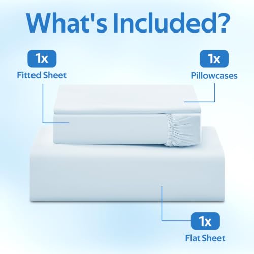 Image of Cooling Sheet Queen Size Set 3 Pieces, Double-Sided Cooling Bed Sheets for Hot Sleepers & Night Sweats, Ultra Stretchy Deep Pocket Fitted Sheet Fits Up to 18 inch, with 1 Pillowcases, Blue