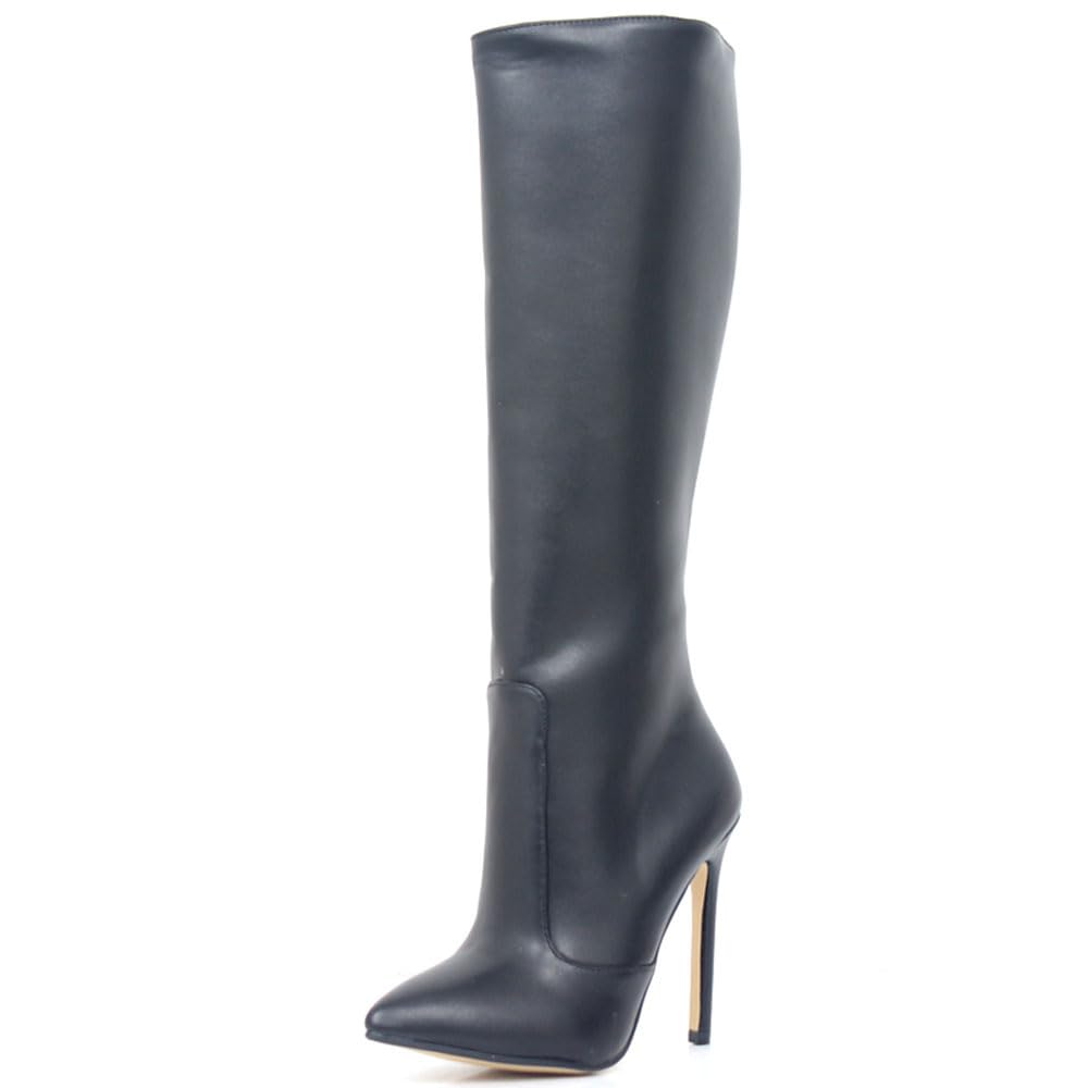 Tacchi Donna Tacchi Alti 12CM Stivali al Ginocchio A Punta-Black||38