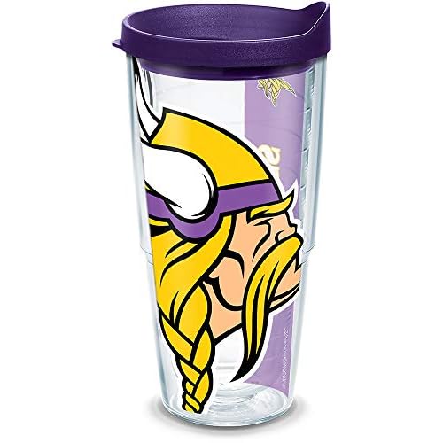 Tervis NFL Minnesota Vikings Colossal Wrap Tumbler with Royal Purple Travel Lid, 24 oz, Clear