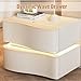 Modern Microfibre Leather Night Stand with LED Light Strip, Curved Bedside Table for Bedroom, Luxury Wood Side Table Nightstand with 2 Drawer for Living Rooms Offices